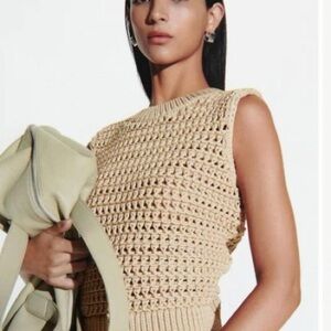 COS Chunky Open Knit Sweater Vest in beige size L